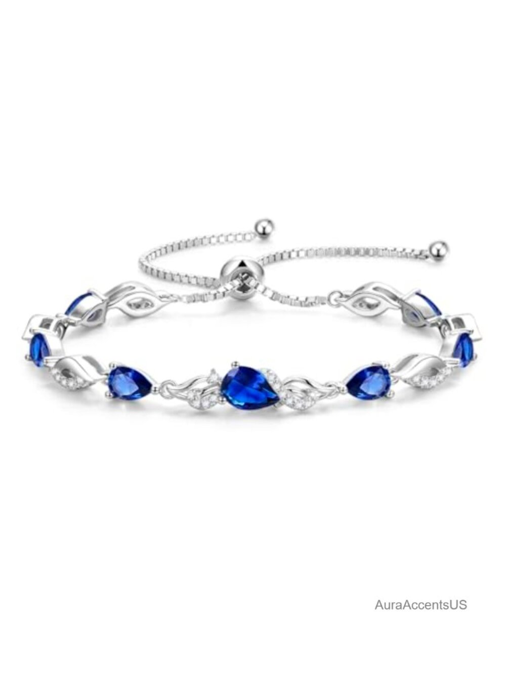 Sterling Silver Tennis Bracelet Adjustable Teardrop Birthstone Gift Women